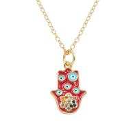 Evil Eye Jewelry Necklace, Brass, Hand, gold color plated, micro pave cubic zirconia & for woman & enamel Approx 17.7 Inch 