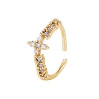 Cubic Zirconia Micro Pave Brass Finger Ring, gold color plated & micro pave cubic zirconia & for woman & with plastic pearl, gold, 20mm 