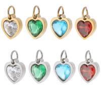 Cubic Zirconia Stainless Steel Pendant, 304 Stainless Steel, Heart, Vacuum Plating, micro pave cubic zirconia Approx 4mm 