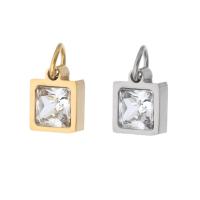 Cubic Zirconia Stainless Steel Pendant, 304 Stainless Steel, Square, Vacuum Plating, micro pave cubic zirconia Approx 3mm 
