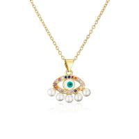 Evil Eye Jewelry Necklace, Brass, real gold plated & micro pave cubic zirconia & for woman & with plastic pearl & enamel, gold Approx 19.68 Inch 