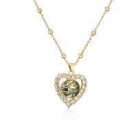 Evil Eye Jewelry Necklace, Brass, with Plastic, Heart, real gold plated, micro pave cubic zirconia & for woman Approx 19.68 Inch 