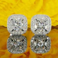 Cubic Zircon (CZ) Stud Earring, Brass, Square, platinum plated, micro pave cubic zirconia & for woman, 12mm 