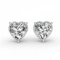 Cubic Zircon (CZ) Stud Earring, Brass, Heart, platinum plated, micro pave cubic zirconia & for woman, 11mm 