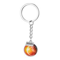 Fashion Time Gem Keychain Key Ring, Zinc Alloy, with Glass Beads, Round, silver color plated, Unisex & luminated 