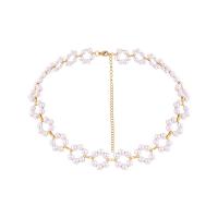 Plastik-Perlenkette, Zinklegierung, mit Kunststoff, mit Verlängerungskettchen von 11cm, goldfarben plattiert, für Frau, weiß, Länge:ca. 37 cm, verkauft von PC