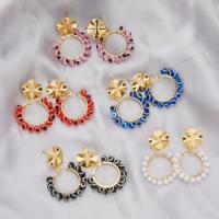 Evil Eye Earrings, Zinc Alloy, with Plastic Pearl, gold color plated, for woman 