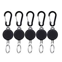 ABS Plastic Key Clasp, with Tiger Tail Wire, Round, Unisex & retractable, black 