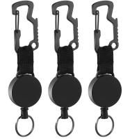 Fashion Carabiner Key Ring, ABS Plastic, with Tiger Tail Wire, Round, Unisex & retractable, black 