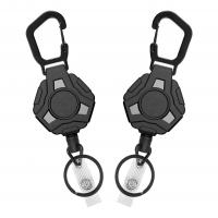 Fashion Carabiner Key Ring, ABS Plastic, with Zinc Alloy, Geometrical Pattern, Unisex & retractable, black 