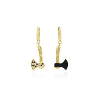 Cubic Zirconia Micro Pave Sterling Silver Earring, 925 Sterling Silver, Axe, gold color plated & micro pave cubic zirconia & for woman & enamel, 28.5mm 