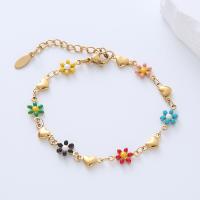 Stainless Steel Charm Bracelet, 304 Stainless Steel, with 1.18inch extender chain, Flower, 18K gold plated, fashion jewelry & for woman & enamel Approx 6.89 Inch 
