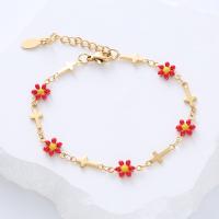 Stainless Steel Charm Bracelet, 304 Stainless Steel, with 1.18inch extender chain, Flower, 18K gold plated, fashion jewelry & for woman & enamel Approx 6.89 Inch 