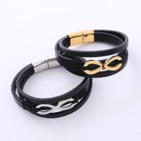 304 Stainless Steel Bracelet, with Synthetic Leather, three layers & fashion jewelry & for man 12mm Approx 7.87 Inch 