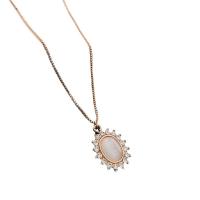 Cats Eye Necklace, Brass, with Cats Eye, with 5cm extender chain, Flower, rose gold color plated, fashion jewelry & micro pave cubic zirconia & for woman, rose gold color .7 cm 