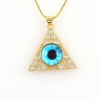 Evil Eye Jewelry Necklace, Brass, Triangle, real gold plated, micro pave cubic zirconia & for woman Approx 18.5 Inch 