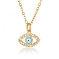 Evil Eye Jewelry Necklace, Brass, real gold plated, micro pave cubic zirconia & for woman & enamel Approx 17.7 Inch 