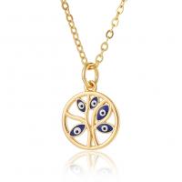 Evil Eye Jewelry Necklace, Brass, Flat Round, real gold plated, for woman & enamel & hollow Approx 17.7 Inch 