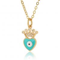 Evil Eye Jewelry Necklace, Brass, real gold plated, micro pave cubic zirconia & for woman & enamel Approx 17.7 Inch 