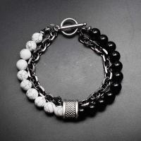 Zinc Alloy Bracelet, with Gemstone & for man Approx 8.26 Inch 