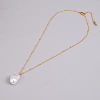 Plastik-Perlenkette, 316 L Edelstahl, mit Kunststoff Perlen, mit Verlängerungskettchen von 6cm, Vakuum-Ionen-Beschichtung, Modeschmuck & für Frau, goldfarben, 22x15mm, Länge:ca. 40 cm, verkauft von PC