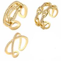 Brass Cuff Finger Ring, 18K gold plated & micro pave cubic zirconia & for woman, golden 