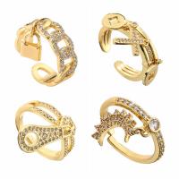 Brass Cuff Finger Ring, gold color plated & micro pave cubic zirconia & for woman, golden 