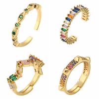 Brass Cuff Finger Ring, gold color plated & micro pave cubic zirconia & for woman, mixed colors 