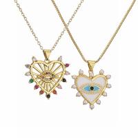Evil Eye Jewelry Necklace, Brass, with Plastic Pearl, gold color plated & micro pave cubic zirconia & for woman & enamel, golden 