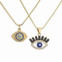 Evil Eye Jewelry Necklace, Brass, with 1.97 extender chain, gold color plated & micro pave cubic zirconia & for woman, golden .75 Inch 