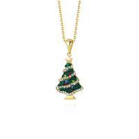 Christmas Jewelry Necklace, 925 Sterling Silver, Christmas Tree, plated, micro pave cubic zirconia & for woman Approx 17.7 Inch 