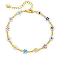 Resin Bracelets, Brass, with Resin, with 2.36inch extender chain, Flower, 18K gold plated, folk style & for woman Approx 6.69 Inch 