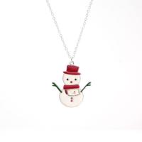 Christmas Jewelry Necklace, Zinc Alloy, Snowman, gold color plated, for woman & enamel, multi-colored Approx 17.71 Inch 