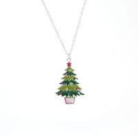 Christmas Jewelry Necklace, Zinc Alloy, Christmas Tree, gold color plated, Christmas Design & for woman & enamel, green Approx 20.07 Inch 