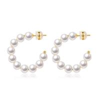 Glass Pearl Stud Earring, Brass, with Glass Pearl, plated, fashion jewelry & for woman, 6mm 