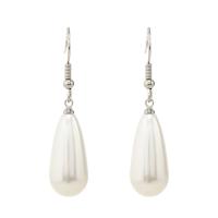 Iron Drop Earring, with Plastic Pearl, Teardrop, silver color plated, for woman, white 