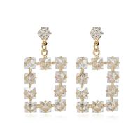 Cubic Zirconia Micro Pave Brass Earring, Rectangle, gold color plated, micro pave cubic zirconia & for woman, golden 