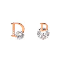 Cubic Zircon (CZ) Stud Earring, Zinc Alloy, with Cubic Zirconia, Letter D, gold color plated, fashion jewelry & for woman 