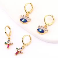 Evil Eye Earrings, Brass, real gold plated & micro pave cubic zirconia & for woman & enamel 