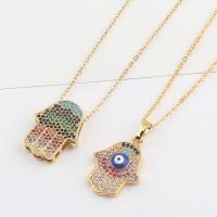 Evil Eye Jewelry Necklace, Brass, Hand, real gold plated & micro pave cubic zirconia & for woman, multi-colored Approx 17.7 Inch 