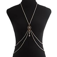 alliage de zinc Chain Chest, avec perle de plastique, Placage de couleur d'or, multicouche & pour femme, 71cm,46cm,52cm, Vendu par PC