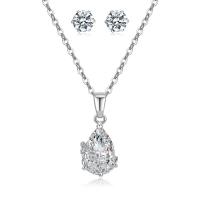 Brass Cubic Zirconia Jewelry Sets, Stud Earring & necklace, with 5 extender chain, plated, fashion jewelry & micro pave cubic zirconia & for woman, silver color, 12.7mmu30015.1mm cm 