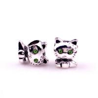 Zinc Alloy Large Hole Beads, Cat, silver color plated, DIY & with rhinestone Approx 