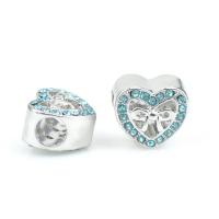Rhinestone Zinc Alloy European Beads, Heart, silver color plated, DIY & with rhinestone Approx 