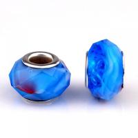 Art und Weise Lampwork European Beads, mit Eisen, Laterne, silberfarben plattiert, DIY & facettierte, blau, 9x14mm, ca. 100PCs/Tasche, verkauft von Tasche