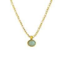 Green Aventurine Necklace, 304 Stainless Steel, with Green Aventurine, with 2.17 extender chain, Ellipse, Vacuum Ion Plating, for woman .54 Inch 
