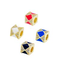Cubic Zirconia Micro Pave Brass Beads, Cube, gold color plated, DIY & micro pave cubic zirconia & enamel 7.2mm Approx 4mm 