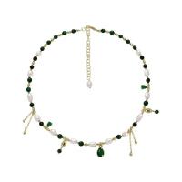 Gemstone Freshwater Pearl Necklace, with Titanium Steel & Malachite, with 5cm extender chain, Vacuum Ion Plating, fashion jewelry & for woman .8 cm 