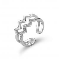 Brass Cuff Finger Ring, plated, Double Layer & adjustable & micro pave cubic zirconia & for woman US Ring 