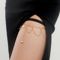 alliage de zinc Chaîne de jambe, avec tissu & perle de plastique, Placage de couleur d'or, multicouche & pour femme & avec strass, 24cm,16cm, Vendu par PC